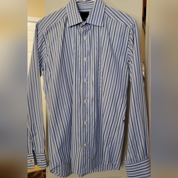 David Donahue Blue Striped Men's Shirt - Picture 2 of 3